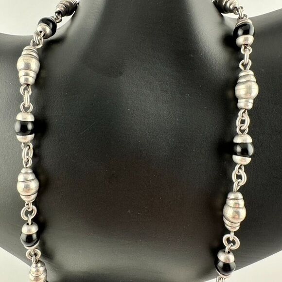 Vintage Mexico 925 Sterling Silver Glass Beaded Chain Necklace - Picture 4 of 7